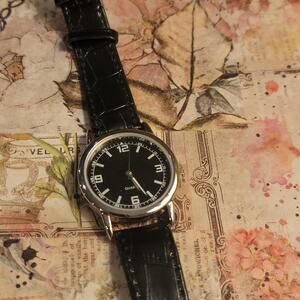 Unbranded Quartz Watch Black Dial, Faux Leather Band, China Movement